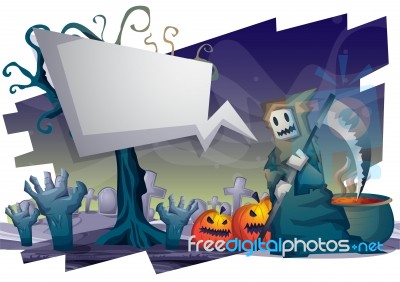 Cartoon  Halloween Background With Separated Layers For Game And Animation Stock Image