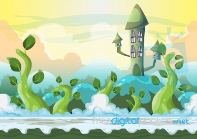 Cartoon  Heaven Landscape With Separated Layers For Game And Animation Stock Image