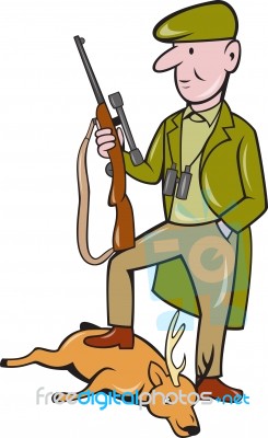 Cartoon Hunter With Rifle Standing On Deer Stock Image