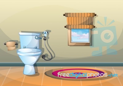 Cartoon  Illustration Interior Bathroom Stock Image