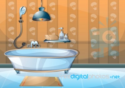 Cartoon  Illustration Interior Bathroom Stock Image