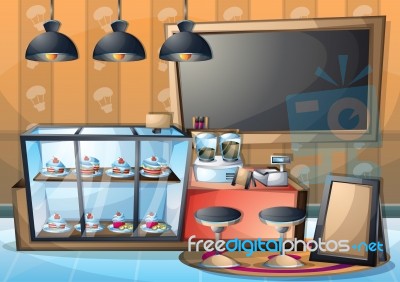 Cartoon  Illustration Interior Cafe Room With Separated Layers Stock Image