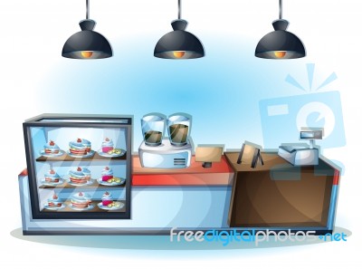 Cartoon  Illustration Interior Cafe Room With Separated Layers Stock Image