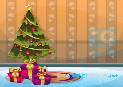 Cartoon Illustration Interior Christmas Room With Separated Layers Stock Image Cartoon Illustration Interior Christmas Room With Separated Layers Stock Image