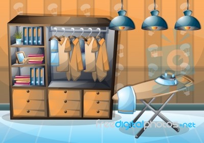 Cartoon  Illustration Interior Clothing Room With Separated Layers Stock Image
