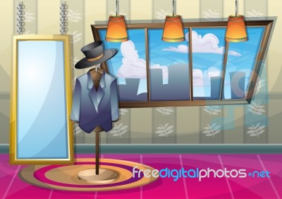 Cartoon  Illustration Interior Clothing Room With Separated Layers Stock Image