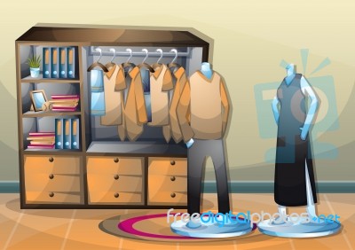 Cartoon  Illustration Interior Clothing Room With Separated Layers Stock Image