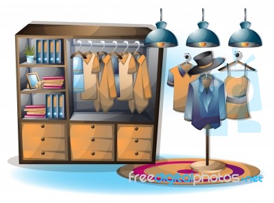 Cartoon  Illustration Interior Clothing Room With Separated Layers Stock Image