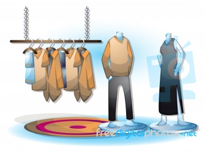 Cartoon  Illustration Interior Clothing Room With Separated Layers Stock Image