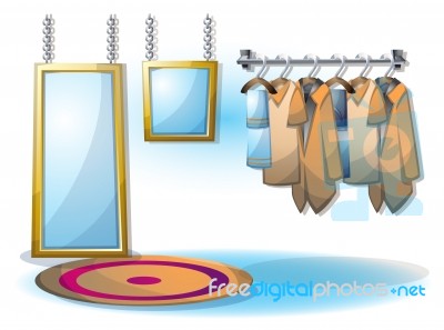 Cartoon  Illustration Interior Clothing Room With Separated Layers Stock Image