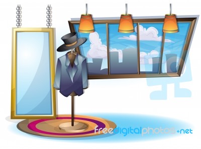 Cartoon  Illustration Interior Clothing Room With Separated Layers Stock Image