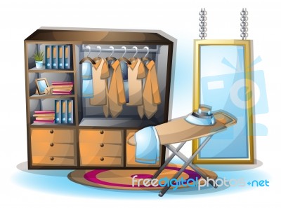 Cartoon  Illustration Interior Clothing Room With Separated Layers Stock Image