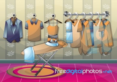 Cartoon  Illustration Interior Clothing Room With Separated Layers Stock Image