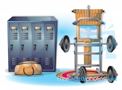 Cartoon  Illustration Interior Fitness Room With Separated Layers Stock Image