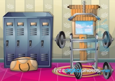 Cartoon  Illustration Interior Fitness Room With Separated Layers Stock Image