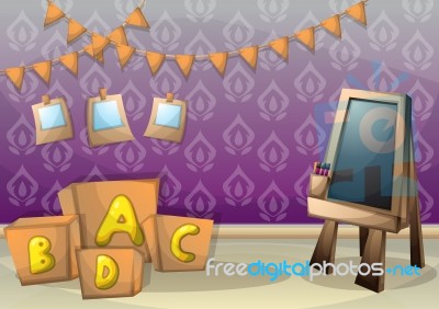 Cartoon  Illustration Interior Kid Room With Separated Layers Stock Image