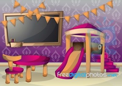 Cartoon  Illustration Interior Kid Room With Separated Layers Stock Image