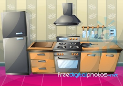 Cartoon  Illustration Interior Kitchen Stock Image