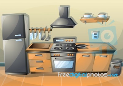 Cartoon  Illustration Interior Kitchen Stock Image