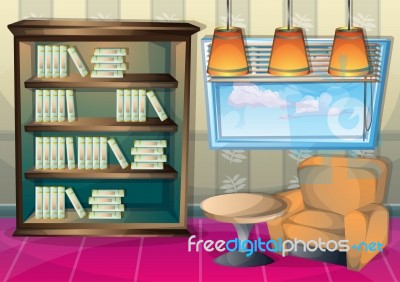 Cartoon  Illustration Interior Library Room With Separated Layers Stock Image