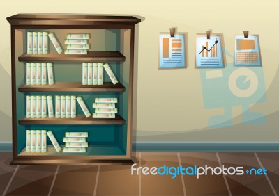 Cartoon  Illustration Interior Library Room With Separated Layers Stock Image