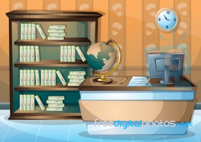 Cartoon  Illustration Interior Library Room With Separated Layers Stock Image