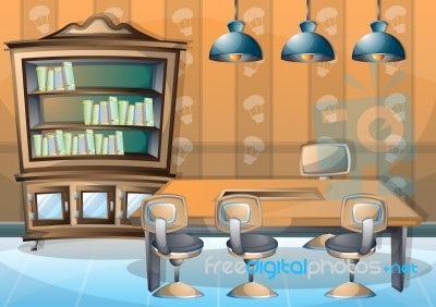 Cartoon  Illustration Interior Library Room With Separated Layers Stock Image