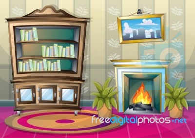 Cartoon  Illustration Interior Library Room With Separated Layers Stock Image