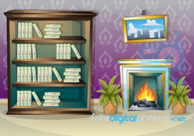 Cartoon  Illustration Interior Library Room With Separated Layers Stock Image