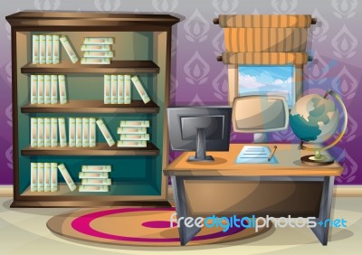 Cartoon  Illustration Interior Library Room With Separated Layers Stock Image