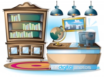 Cartoon  Illustration Interior Library Room With Separated Layers Stock Image