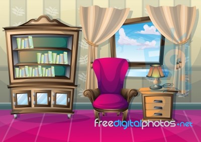 Cartoon  Illustration Interior Living Room Stock Image