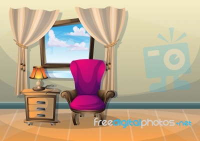 Cartoon  Illustration Interior Living Room Stock Image