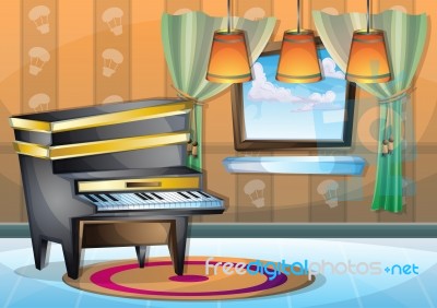 Cartoon  Illustration Interior Music Room With Separated Layers Stock Image