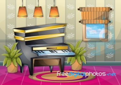 Cartoon  Illustration Interior Music Room With Separated Layers Stock Image