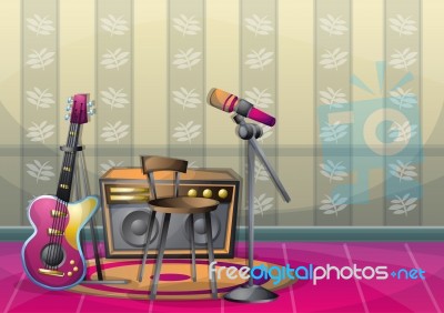 Cartoon  Illustration Interior Music Room With Separated Layers Stock Image