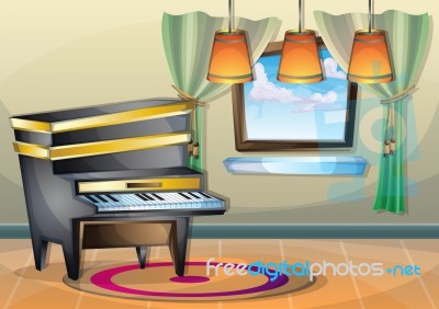 Cartoon  Illustration Interior Music Room With Separated Layers Stock Image