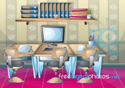 Cartoon  Illustration Interior Office Room With Separated Layers… Stock Image