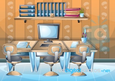 Cartoon  Illustration Interior Office Room With Separated Layers… Stock Image