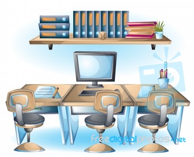 Cartoon  Illustration Interior Office Room With Separated Layers… Stock Image