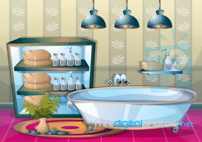 Cartoon  Illustration Interior Spa Room With Separated Layers Stock Image