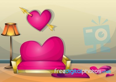 Cartoon  Illustration Interior Valentine Room With Separated Layers Stock Image