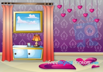 Cartoon  Illustration Interior Valentine Room With Separated Layers Stock Image
