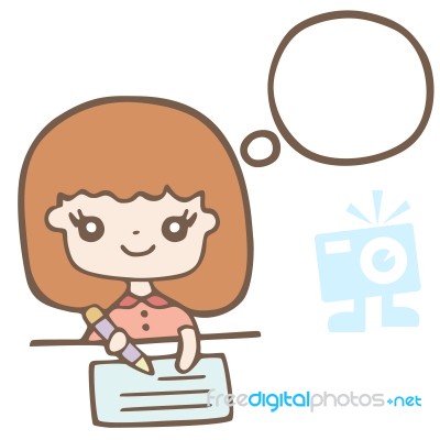 Cartoon Illustration Of A Girl Writing With Bubble Space For Your Text Stock Image