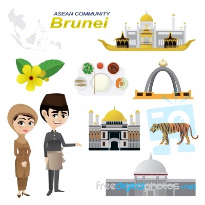 Cartoon Infographic Of Brunei Asean Community Stock Image