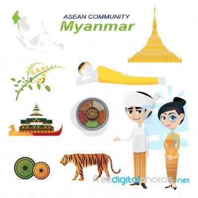 Cartoon Infographic Of Myanmar Asean Community Stock Image