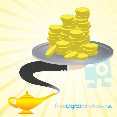 Cartoon Money From Magic Lamp Stock Image