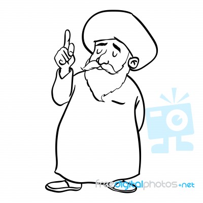 Cartoon Muslim Old Man Standing- Drawn Stock Image