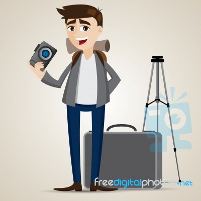 Cartoon Photographer With Bag And Tripod Stock Image