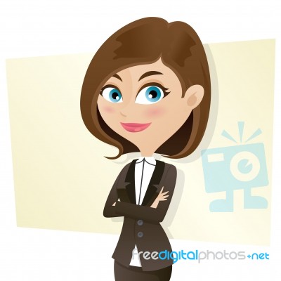 Cartoon Smart Girl In Business Uniform With Folded Arms Stock Image